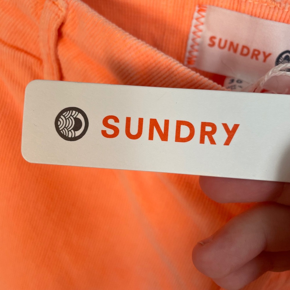 SUNDRY Neon Orange Rainbow Stripe  Festival Ankle Zip Corduroy Jogger Size 30 - Picture 6 of 13